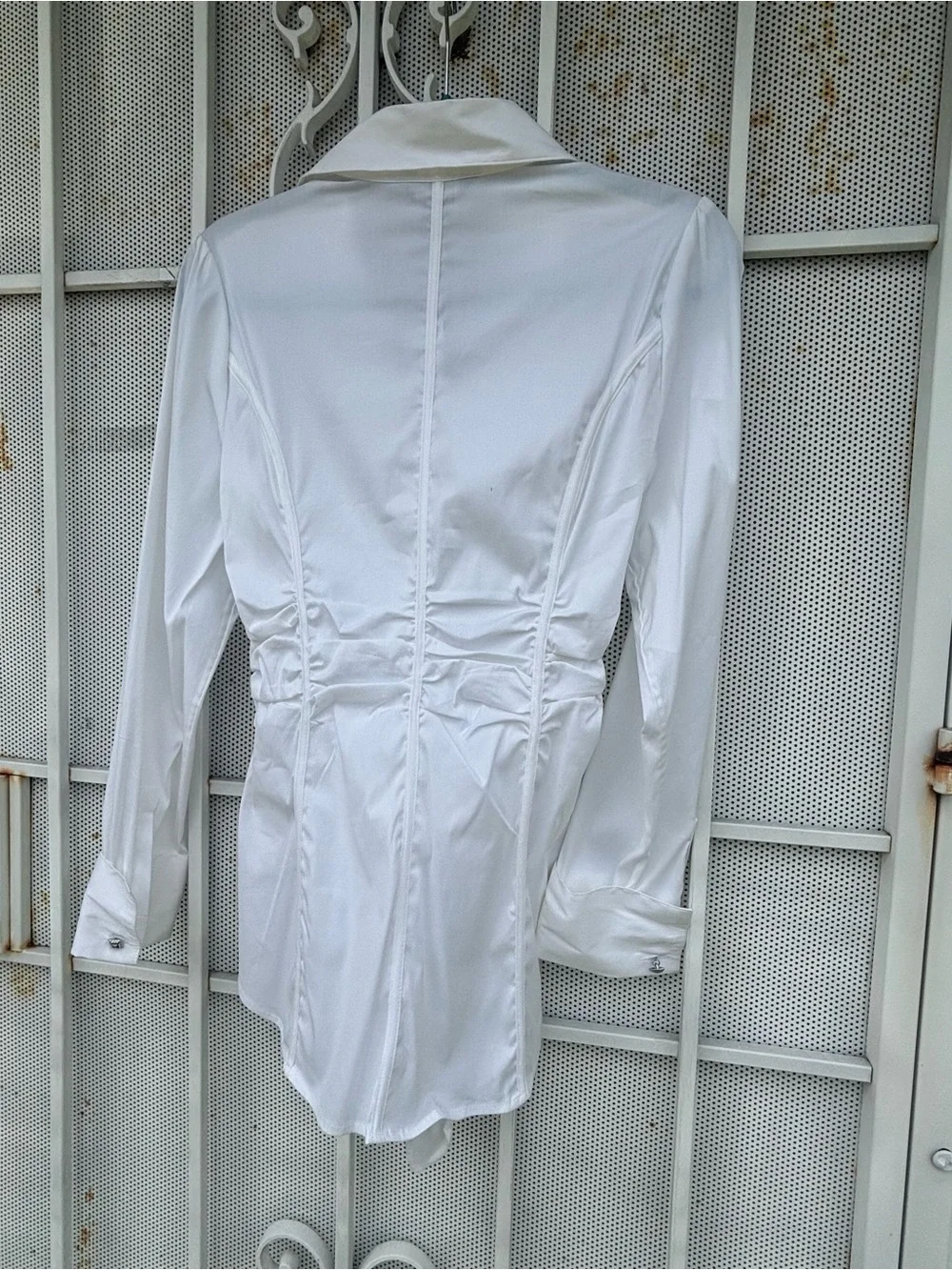 White House/Black Market 12 long sleeve pull on white blouse accent tie NWT - Picture 9 of 10